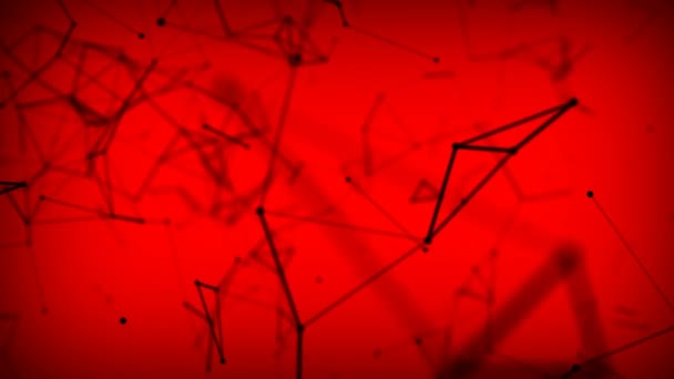 Abstract Plexus Red de líneas negras conectadas y partículas de puntos sobre fondo rojo. — Vídeo de stock