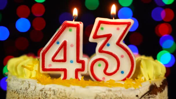 Number 43 Happy Birthday Cake Witg Burning Candles Topper. — Stock Video