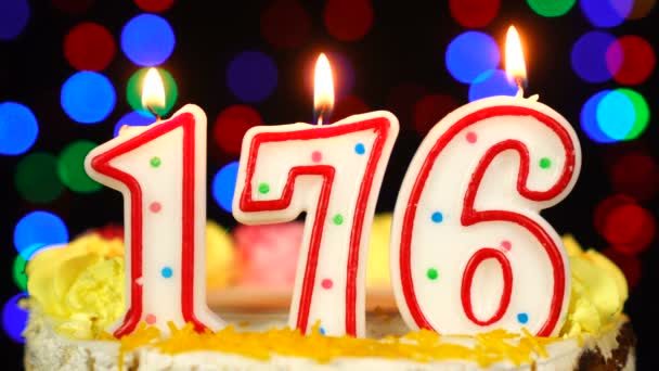 Number 176 Happy Birthday Cake With Burning Candles Topper. — Stock Video