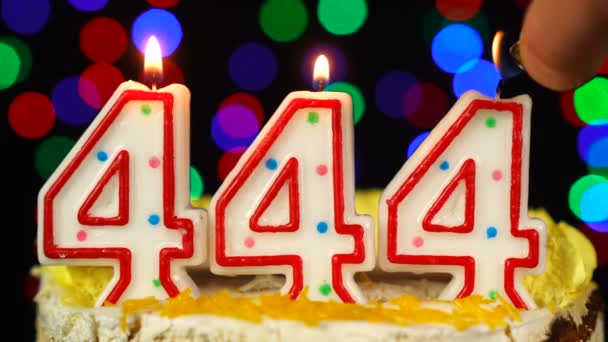 Number 444 Happy Birthday Cake With Burning Candles Topper. — Stock Video