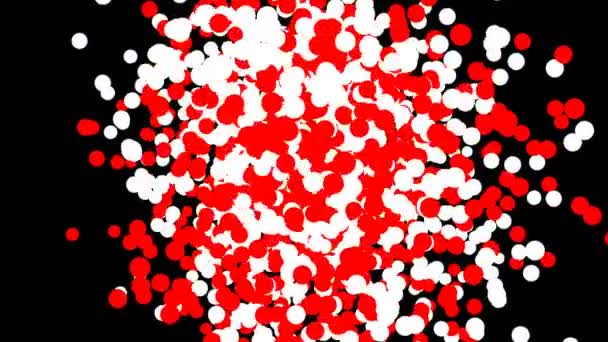 As bolas redondas vermelhas e brancas voaram ao redor da área. Animação sem costura looping — Vídeo de Stock