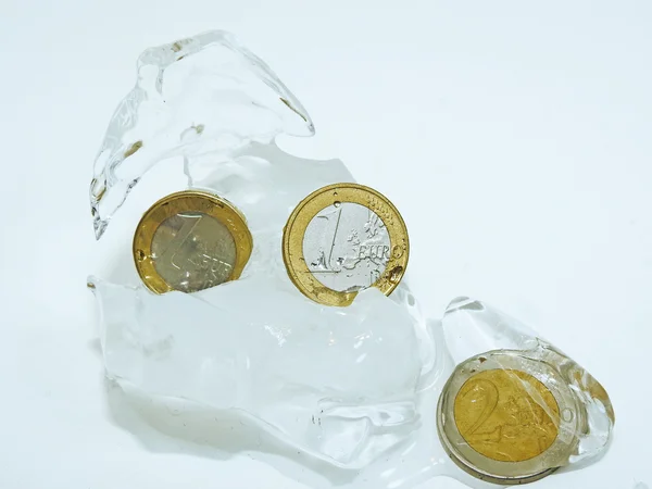 Cache euro coins in ice. — Stock Photo, Image
