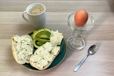 Sağlıklı ve Lezzetli Kahvaltı Kahve, Yumurta, Avokado ve Herb Ekmek