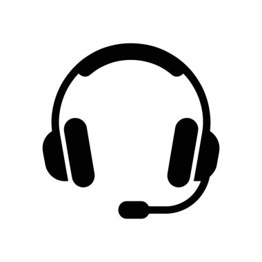 Isolated black vector illustration of headphones with a microphone. Simple and clean design ideal for icons, buttons, and other graphic elements on white background.