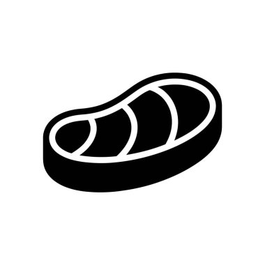 Simple black and white vector icon showing a stylized steak cut. The clean design stands out against the white background, suitable for various design needs.