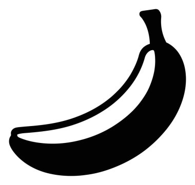 This vector illustration features a simple, black silhouette of a ripe banana isolated against a clean white background, showcasing its curved shape.