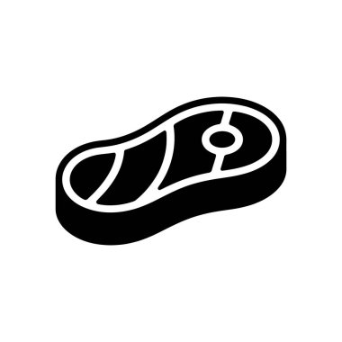 A black and white vector icon showcases a single steak, emphasizing its form with stylized meat veins, all set against a clear, neutral background.