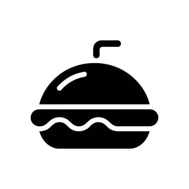 Elegant black vector glyph of a covered food tray, perfect for menu design or food service apps. Clean, simple icon on a white background.
