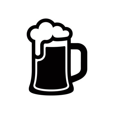 A simple vector graphic features a black beer mug, filled with a frothy beverage, set against a crisp white backdrop. Perfect for pubs, events, and more.