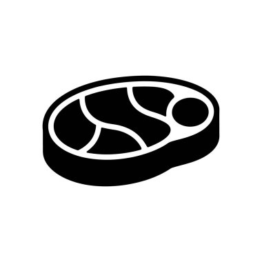 Detailed black and white vector icon showing a fresh raw steak. The white marbling indicates fat content and flavor, ideal for illustrating food or recipes.
