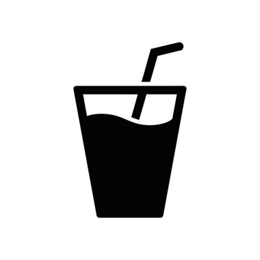 Simple black and white vector icon showing a filled glass with a straw, great for illustrating beverages, refreshments, or icons in drink-related designs or infographics.