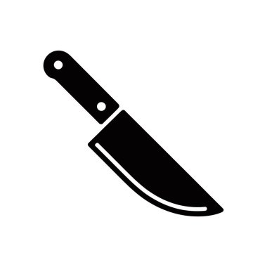 Vector icon showing a solid black kitchen knife, cleaver, or butcher knife with rounded handle and cutting edge on a plain white backdrop for usage.