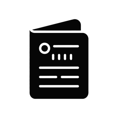 Detailed black and white vector image shows an open book with a visible circle and lines representing text. Icon design emphasizes simplicity and information on white.