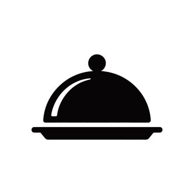 Vector icon depicts a black serving cloche or food cover on a white background, perfect for culinary, restaurant, or cooking themed designs and applications.