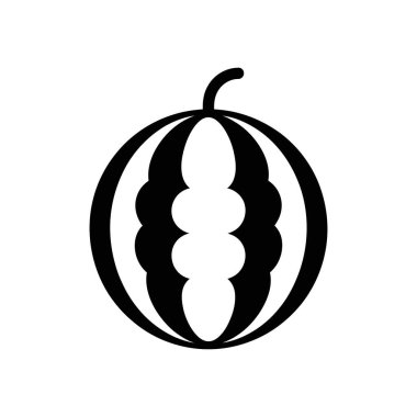 Illustration of a simple melon icon in black on a white background. Perfect for designs needing minimalist fruit element, provided in vector format.