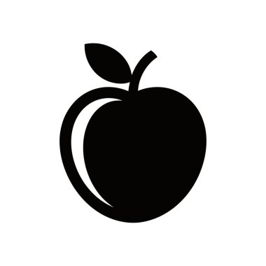 Isolated black apple vector icon on a white background. Clean and simple shape with a stem and leaf, ideal for designs related to food, health, and nature.