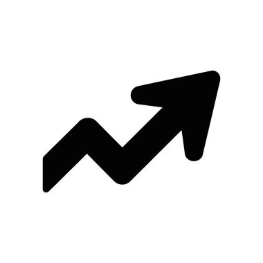 This vector graphic features a black arrow with a zig-zag path pointing upwards on a white background. Representing growth, progress, or positive trend illustration.
