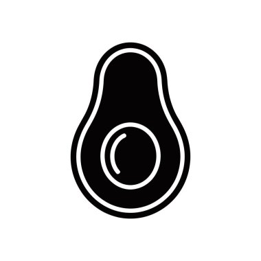Simplistic black vector image displays a halved avocado with its seed, against a clear white backdrop. Ideal for designs focused on healthy eating, food, and veganism.