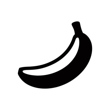 Crisp, minimalist vector graphic showcasing a solid black banana isolated against a clean white background. Perfect for design projects needing a food or fruit element.