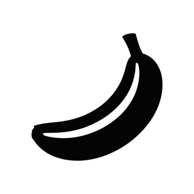 This image shows a simple black banana vector icon, presented against a clean white background. The image is a silhouette illustration with a focus on minimal design.