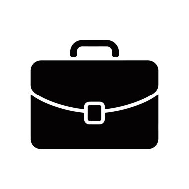 Features a sleek, black briefcase vector icon on a clean white backdrop. The flat design symbolizes business, career, and organization, perfect for visual communication.