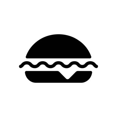 Minimalist black burger icon on a clean white background, showcasing a simple vector illustration of fast food. Perfect for culinary or restaurant-themed designs.