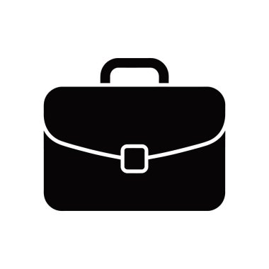 Simple, modern black briefcase vector icon on a white background, ideal for illustrating business, career, finance, or office-related themes. Perfect for web design or presentations.