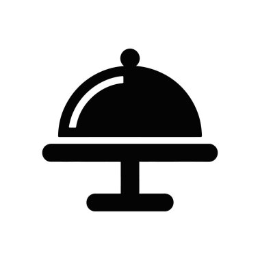 Minimalist black cloche server vector icon on a clean white background, perfect for illustrating restaurant, meal presentation, and catering concepts; food service illustration.