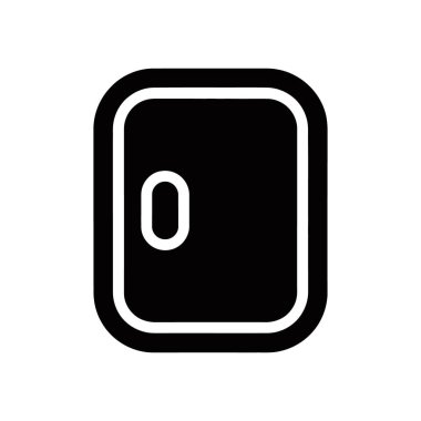Clean, isolated vector illustration of a black door icon featuring a rounded rectangle shape and a simple handle, set against a crisp white background for versatility.
