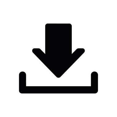 Simple download icon illustrated in black, showcasing an arrow pointing downwards into a tray, set against a clean white background. Perfect for representing downloads.