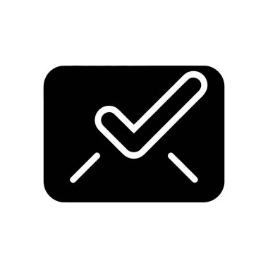 Vector icon showing a black email envelope design with rounded corners. A white checkmark overlays the envelope, set against a clean white background.