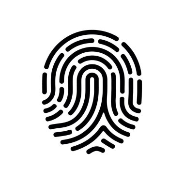 Clear vector graphic showcasing a fingerprint icon in black against a clean white backdrop. Essential for illustrating security, identification, and biometric access technology concepts.