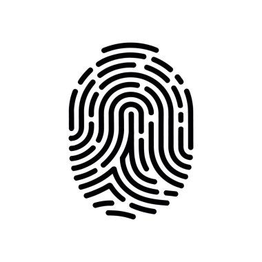Detailed black fingerprint icon on a white background, ideal for representing security, identification, or biometric technology in digital or print designs.