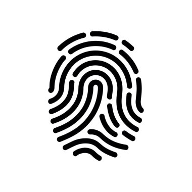 Vector illustration of a black fingerprint icon isolated on a white background. The fingerprint is a symbol of security, identification, and modern technology.