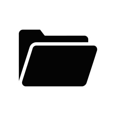 Clean, black folder icon vector illustration over a white backdrop. Useful for depicting file management, organization, documents, and data storage concepts in designs.