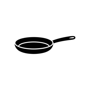 Isolated vector illustration of a solid black skillet on a white backdrop. Represents cooking utensils, kitchenware, and food preparation tools for website and graphic design.