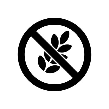 Isolated black vector icon of gluten free food restriction features silhouette of grains within a slashed circle on a white background, highlighting dietary guidelines.