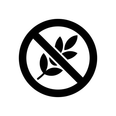 A black vector icon displays a gluten-free symbol. The icon features leaves inside a circle with a diagonal line through it, set against a white backdrop.