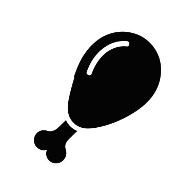 This is a minimalist vector illustration of a fried chicken leg, rendered in solid black against a clean white backdrop. Simple, versatile for culinary themes.