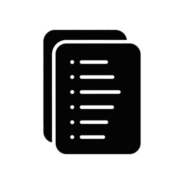 Simple and clear vector icon featuring two stacked list documents. The first document displays text lines marked with dots, against a plain white background.