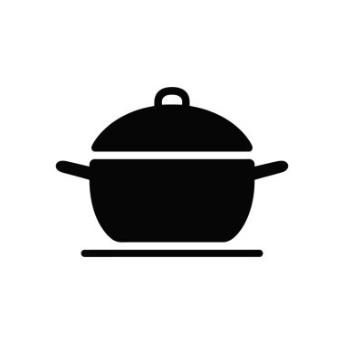 This clean, black vector icon showcases a covered cooking pot, perfect for various culinary designs. Isolated on a white background for seamless integration.