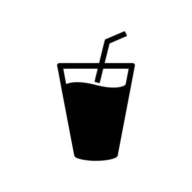 Isolated vector graphic of a black drink in a glass with a straw, set against a clean white background, perfect for icon designs, logos and other applications.