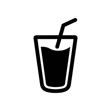 Striking black vector icon depicting a glass of drink with a straw, set against a clean white background. Features a minimalist design, ideal for various projects.