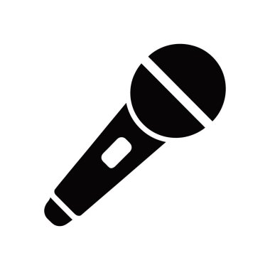 Isolated black silhouette of a handheld microphone. Represents voice recording, singing, karaoke, or public speaking, displayed on a clean white background for clarity.