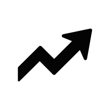 Black vector icon of an upward trending arrow with a jagged line. Symbolizes growth, progress, and positive trends against a clean white background. Suitable for data analysis designs.