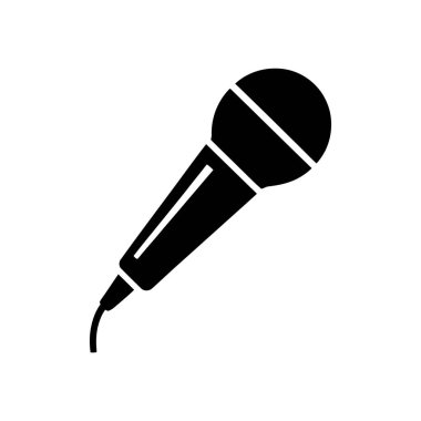 Isolated vector icon featuring a black microphone with a cord. Perfect for designs related to music, karaoke, recording, or public speaking events. White background.