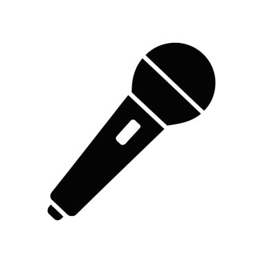Black microphone icon design for sound recording and musical performance needs. Vector illustration ideal for website icons or app graphics, placed on white background.