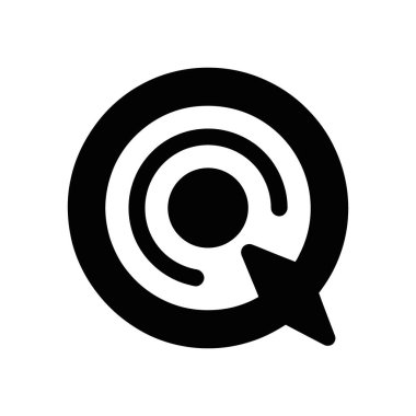 Minimalist black vector icon displaying a rounded target with an integrated arrow pointing towards the center, set against a clean white background. Design is simple and modern.