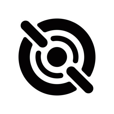 Isolated black abstract target icon, featuring two horizontal bars crossing through center rings. Clean vector illustration on a white background, ideal for graphic design.