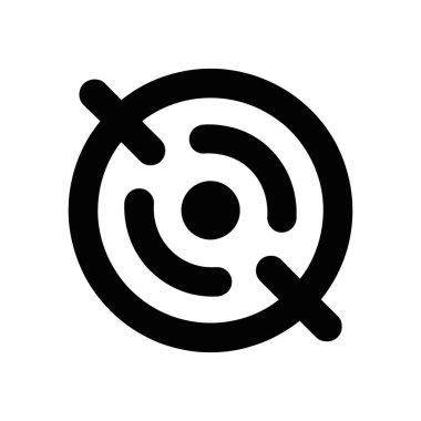 Isolated vector target icon showing an abstract rounded crosshair with internal circles, presented in black on a clean white background. Design is minimalist and modern.